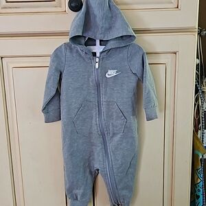 Nike 6 month unisex grey zip-up onesie